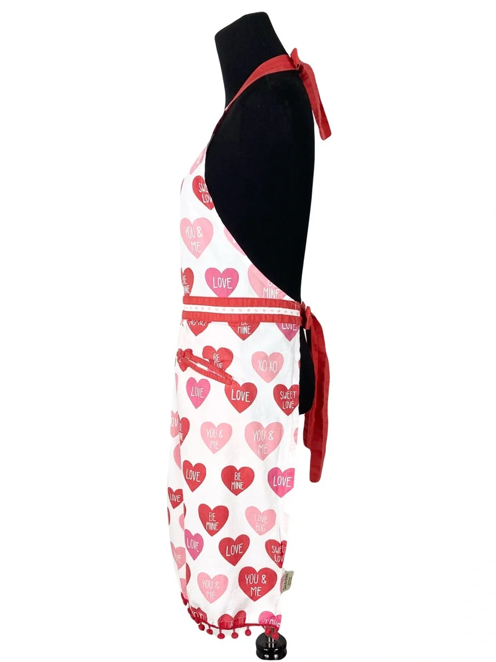 SUR LA TABLE Apron Red Love Heart Pom Pom Trim